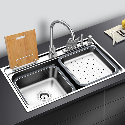 kitchen sink stainless steel With cutting board rack above counter or udermount single bowl sinks vegetable washing sink kitchen ► Photo 1/6