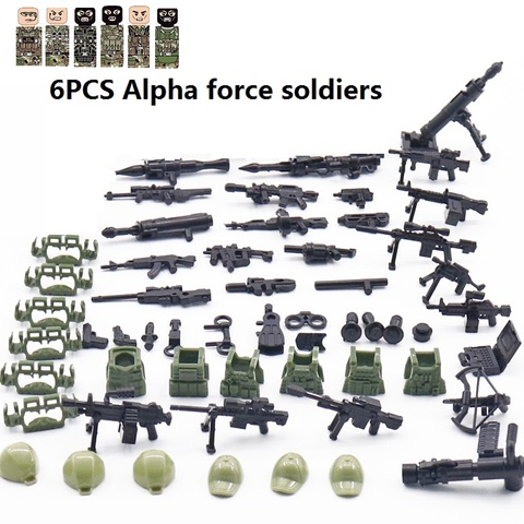 6PCS/lots Russian Alpha force Modern City Military Soldier Figures SWAT gun Building Blocks Military Weapons Parts Brick Toys ► Photo 1/2