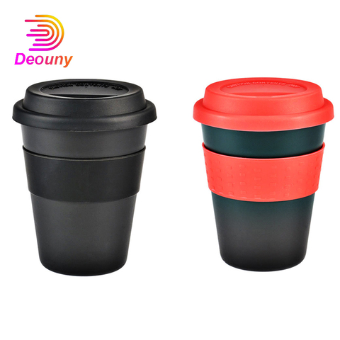 DEOUNY New 400ml Travel Mug With Silicone Lid Reusable Heat Insulated Tea Coffee Cup PP Plastic Anti-fall With Non-slip Sleeve ► Photo 1/6