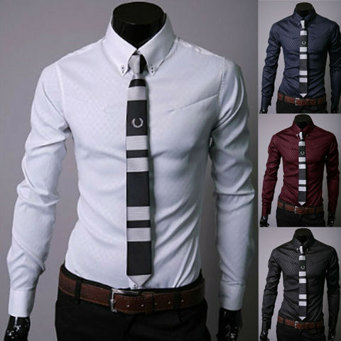 New Luxury Men's Solid Casual Formal Shirt Long Sleeve Slim Fit Business Dress Shirts Tops ► Photo 1/6