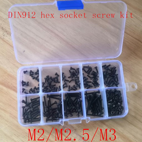 300pcs/set Black Din912 M2 M2.5 M3  Allen Bolt Hex Socket  Cap Head Screw And Nut Assortment Kit Set ► Photo 1/1