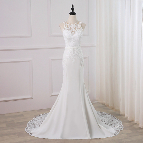 Jiayigong Sexy Wedding Dress Vestido De Novia O-neck Sleeveless Applique Sweep Train Mermaid Wedding Gowns Robe De Mariage ► Photo 1/6