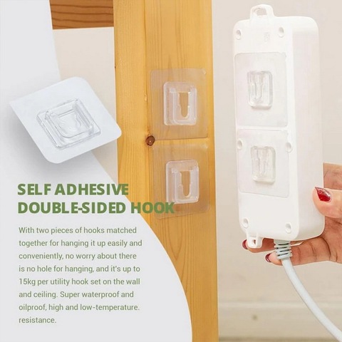 DOUBLE-SIDED ADHESIVE HOOK STRONG TRANSPARENT WALL-MOUNTED KITCHEN/BATHROOM RACK