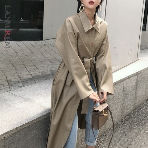 LANMREM 2022 New autumn Fashion Long Type PU Leather Windbreaker Loose Single-breasted Long Coat Black Women's Clothing YG625 ► Photo 1/6