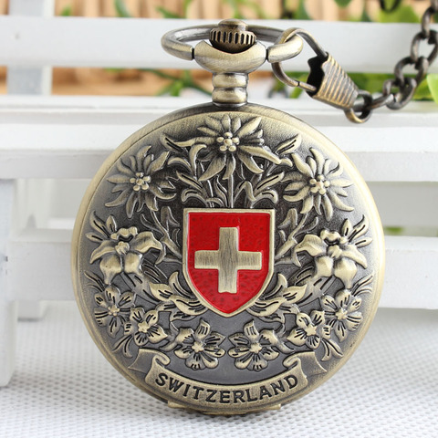 Bronze Antique Mechanical Pocket Watch Retro Swiss Red Cross Classic Men's and Women Pocket Watches Birthday Gift TJX094 ► Photo 1/6