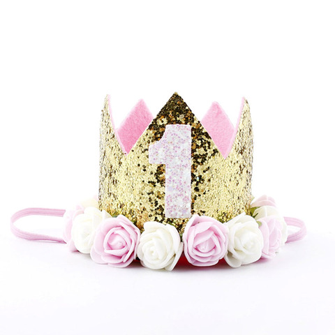 First Birthday Party Hat for Baby Girl Flower Princess Crown Decor Baby Hats Cap