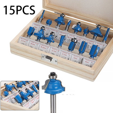 15pcs/set blue Woodworking Milling Cutters 6.35mmShank Carbide Router Bit For Wood Cutter Engraving Cutting Tools ► Photo 1/4