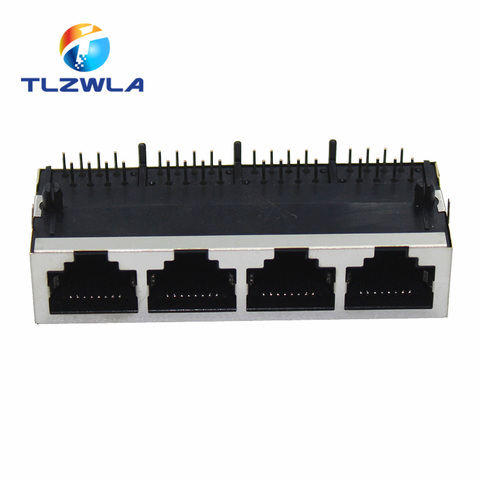1Pcs 1*4 4 Ports Shielding RJ45 8P8C Female Jack Connector without LED PCB Mount Network Internet Modular ► Photo 1/3