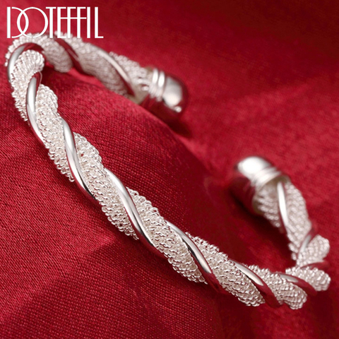 DOTEFFIL 925 Silver Sterling For Women Man Mesh Wide Braided Bracelet Bangle Chain Wristband Jewelry Bijoux Punk Jewelry ► Photo 1/6