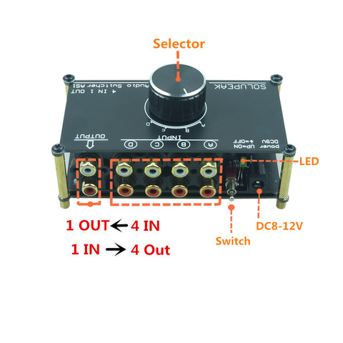 SOLUPEAK AS1 Audio Signal Switcher 4 Input 1 Out or 1 IN 4 OUT hifi stereo RCA Switch Splitter Selector Box for amplifier ► Photo 1/5