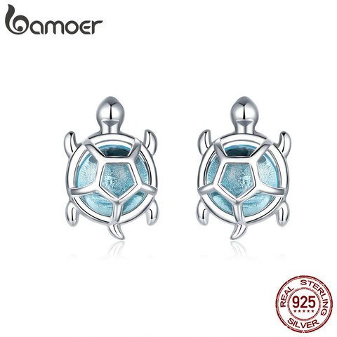 bamoer Ocean Blue Turtles Stud Earrings for Women 925 Sterling Silver Glass and CZ Studs Jewelry Girl Birthday Gifts BSE406 ► Photo 1/6