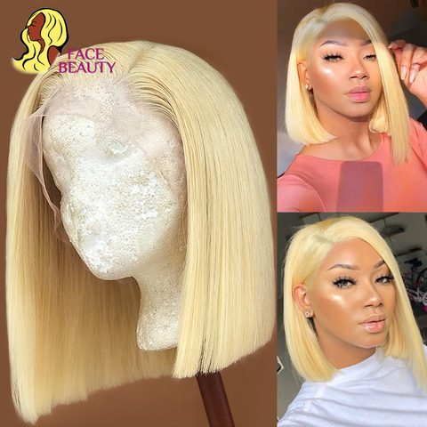 13x6 Bob Wig 1B 613 Ombre Honey Blonde Straight Brazilian Lace Front Human Hair Wig Pre Plucked Short Remy Wig for Black Women ► Photo 1/6