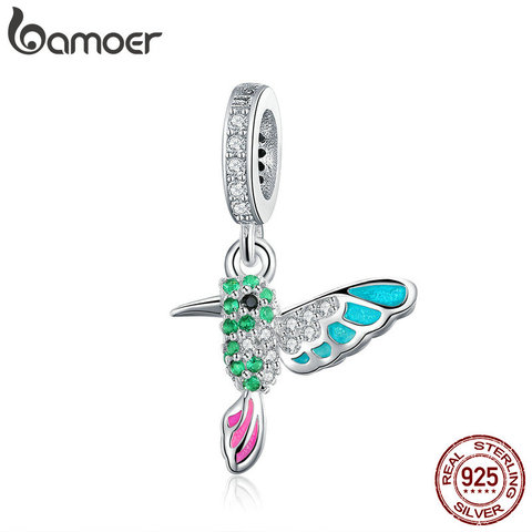 BAMOER 925 Sterling Silver Green Warbler Pendant Colorful CZ Bird Animal Charms Fit Charm Bracelets Bangles DIY Jewelry SCC991 ► Photo 1/6