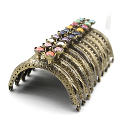 8.5cm Lotus Head Beads Bronze Flat Edges Metal Purse Frame Handle for Clutch Bag Handbag Accessories Making Kiss Clasp Lock ► Photo 1/6