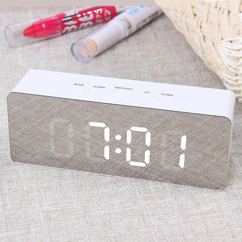 Digital Mirror LED Alarm Clock Night Lights Thermometer Wall Clock Lamp Square Rectangle Multi-function Desk Clocks mini alarm ► Photo 1/1