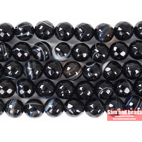 Wholesale Natural Stone Faceted Black White stripe Agates round loose Beads for Jewelry Making DIY Bracelet Necklace FBB21 ► Photo 1/2