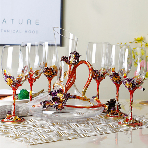 Enamel color iris lead-free crystal wine glass set creative goblets wedding wine glasses for love  wedding gift ► Photo 1/3