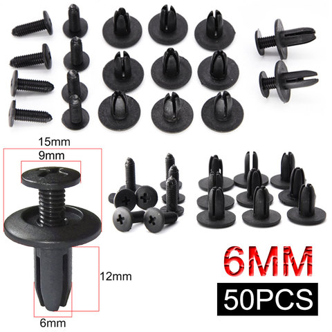 50pcs 6mm 7mm 8mm 9mm 40pcs 10mm Hole Car Bumper Plastic Rivets Trim Fastener Auto Door Trim Panel Grills Clips fit for Nissan ► Photo 1/6