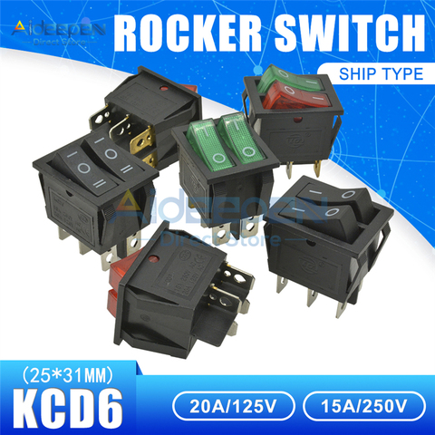 KCD6 AC 20A/125V 15A/250V Double Light Switch Rocker Switch 25x31mm ON-OFF 2/3Position 4/6 Pins Boat Button Switch ► Photo 1/6