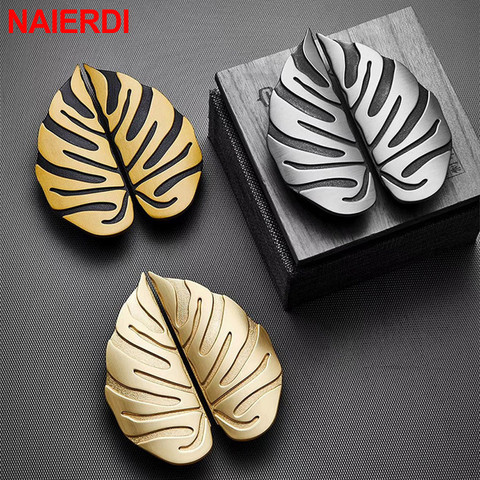 NAIERDI Leaf Handle Black Gold Leaves Creative Cabinet Handles Drawer knobs Wardrobe Door handles Furniture Handles ► Photo 1/6