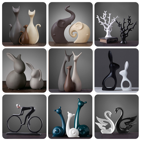 Nordic Ins Table Ceramic Ornaments Macarons Home Decor Porcelain Deer/Cat/Rabbit/Elephant / Snail / Tree Miniatures Wedding Gift ► Photo 1/6