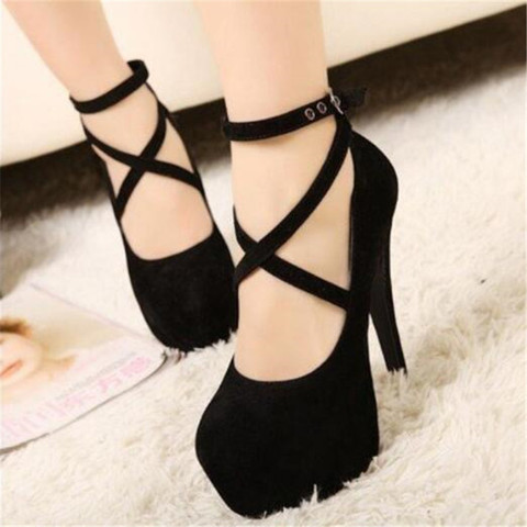 Shoes Woman Pumps Cross-tied Ankle Strap Wedding Party Shoes Platform Dress Women Shoes High Heels Suede Ladies Shoes Plus Size ► Photo 1/6