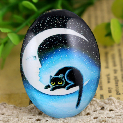 2pcs 30x40mm New Fashion Cat Moon Handmade Photo Glass Cabochons Pattern Domed Jewelry Accessories Supplies-I3-27 ► Photo 1/2