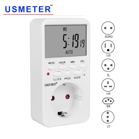 TM519 Electronic Digital Timer Plug EU BR UK US IL Programmable Plug Socket with Timer 220V 120V 7 Day 12/24 Hour Timing Socket ► Photo 1/6