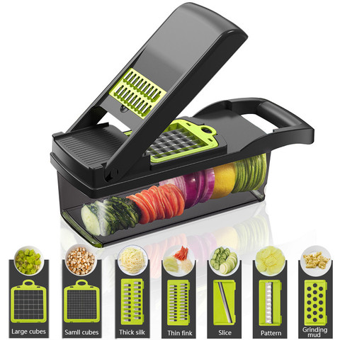 6 In 1 Multi-function Slicer Vegetable Cutter with Stainless Steel Blade  Potato Peeler Carrot Cheese Grater Dicer Kitchen Tool