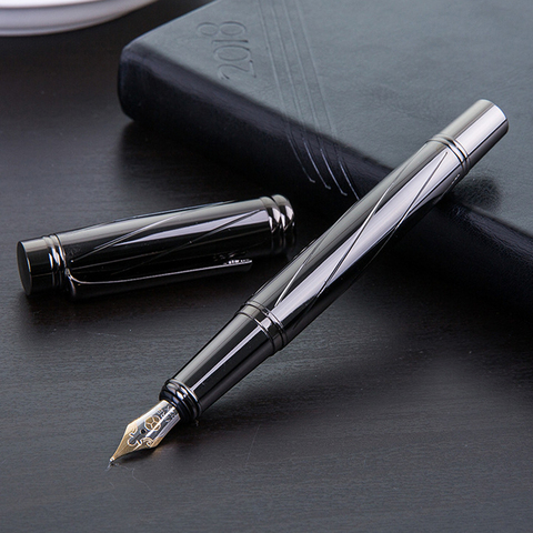 High Quality Metal Silver Fountain Pen Luxury Brand Office Business Writing Ink Pens 0.5mm Nib School Stationery Gifts Supplies ► Photo 1/5