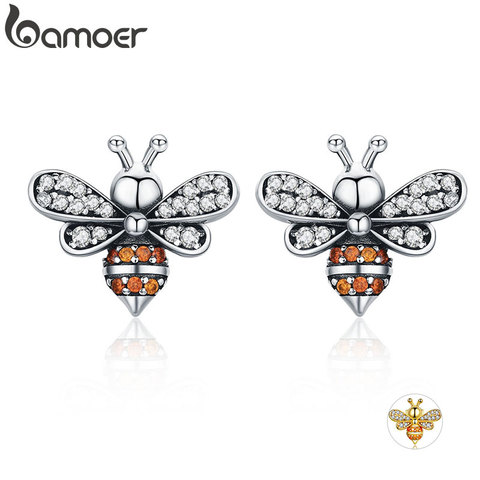 BAMOER High Quality 100% 925 Sterling Silver Bee Story Clear CZ Exquisite Stud Earrings for Women Fashion Silver Jewelry SCE344 ► Photo 1/6