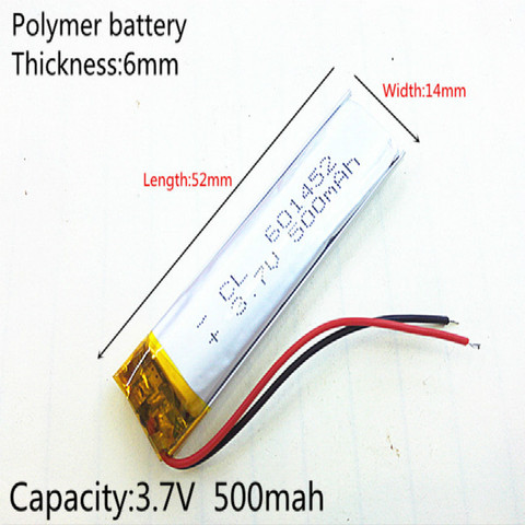 3.7V 500mAh Rechargeable li Polymer Li-ion Battery For bluetooth headset mouse Bracelet Wrist Watch 601452 061452 ► Photo 1/2