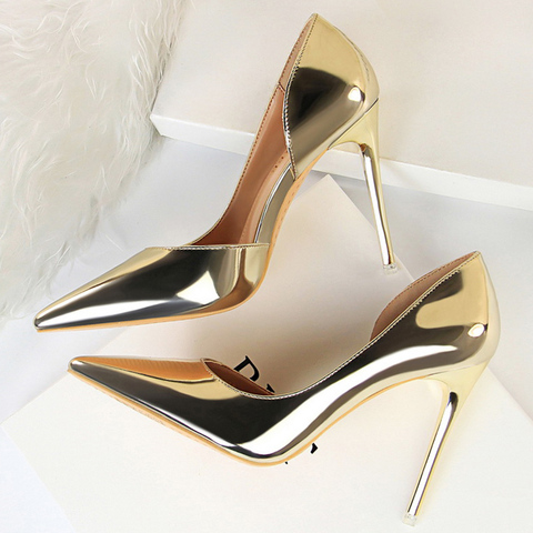 2022 Plus Size 43 Newest Women 10.5cm High Heels Gold Pumps Female Stripper Tacons Lady Shoes High Heels Scarpins Fetish Shoes ► Photo 1/6