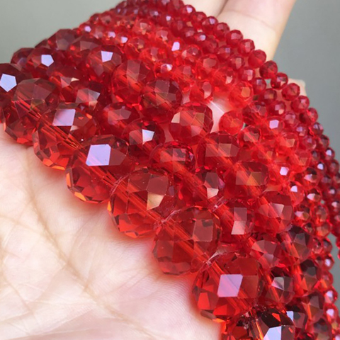 Faceted Red Natural Crystal Glass Beads Loose Round Rondelle Beads For Jewelry Making DIY Bracelet Necklace 4/6/8/10/12mm 15Inch ► Photo 1/3