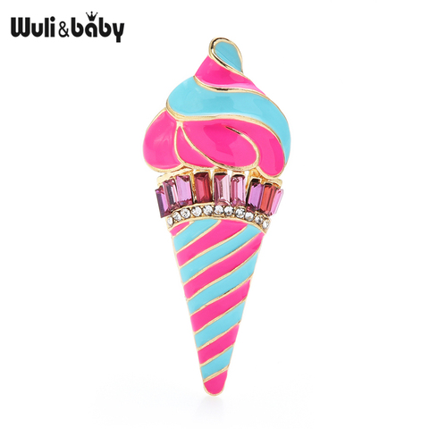 Wuli&baby Pink Stripe Enamel Icecream Brooch Pins Pin Crystal Cute Brooches Women Child New Year Jewelry Gift ► Photo 1/3