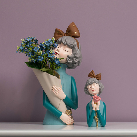 Cute creative Bouquet Girl Ornaments Sculpture Statue gifts Living Room TV cabinet Flower arrangement Modern Home Decoration ► Photo 1/6