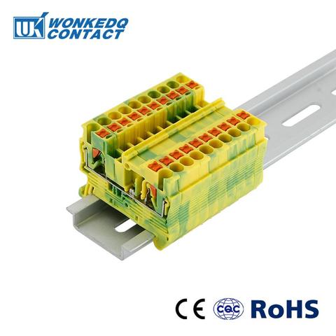 Din Rail Terminal Block 10Pcs PT-2.5PE Ground Spring Feed Through Connection Push In  PT2.5-PE Wire Conductor ► Photo 1/6