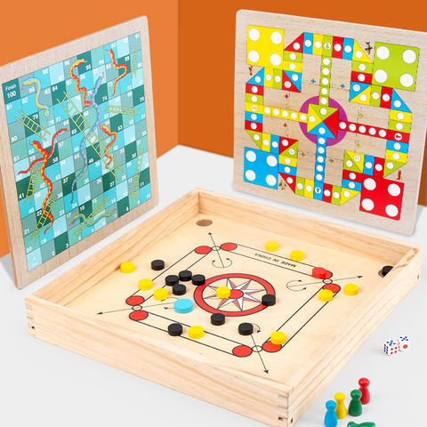 4 in 1 Wooden Carrom Board Toy Catapult Chess Games Checkers Burr-Free Two-Player Puzzle Game Parent-child Interactive Toys Gift ► Photo 1/1