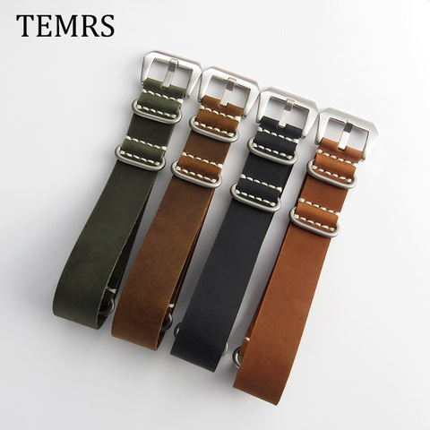 TEMRS Leather Nato Strap 20mm 22mm 24mm Zulu Watch Straps High Quality Crazy Horse Leather Watchband Vintage Handmade Long strap ► Photo 1/6