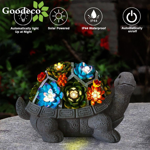 Goodeco Solar Garden Turtle Statue Outdoor Tortoise Figurine Decor with Succulent LED Light Jardin Yard Lawn Home Art Decoration ► Photo 1/6