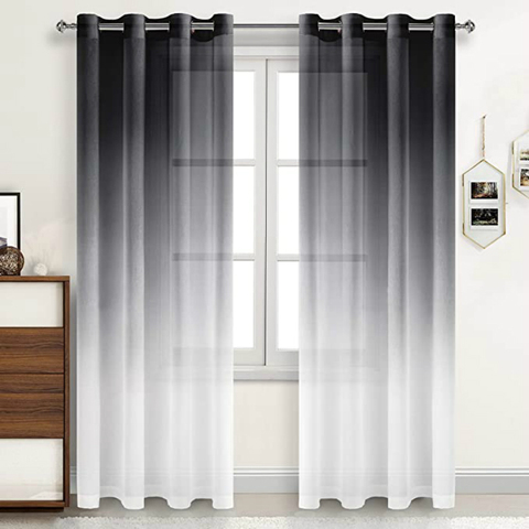 Black Gray Linen Sheer Curtains Gradient Semi Voile Drapes Grommet Top Window Curtains for Bedroom Living Room 52 X 84 Inches ► Photo 1/6