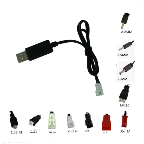 3.7V  USB Charging Cable JST SM 1.25 2.0 2.5 3.5 MX2.0  Plug Lithium Battery Charger for RC Aircraft Helicopter Toys Accessories ► Photo 1/6