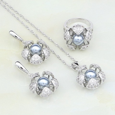 Real 925 Silver Diamond Ring Pendant Necklace Earrings Jewelry Set