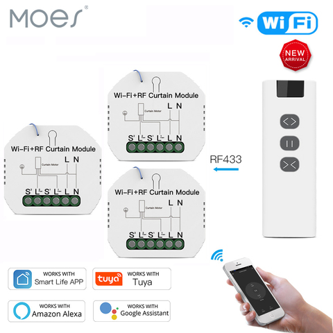 WiFi RF433 Blinds Curtain Switch with Remote for Electric Roller Shutter Sunscreen Tuya Smart Life Google Home Alexa Smart Home ► Photo 1/6