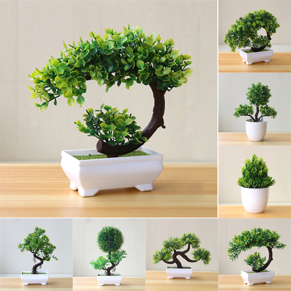 Artificial Bonsai Plants Small Tree Pot Plant Fake Flowers Potted New Ornaments 