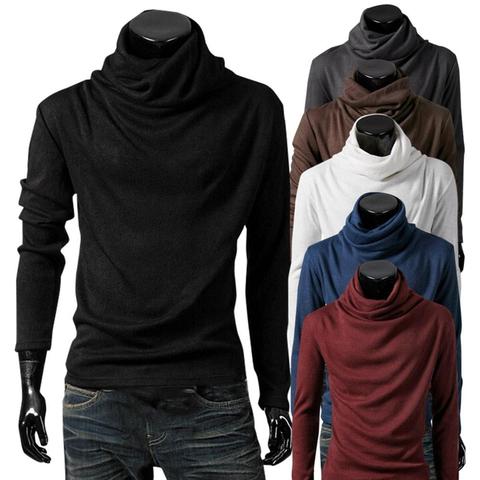 2022 New Men fashion t shirt tees Slim Tops Male stretch t-shirt turtleneck long sleeve Tee Shirts High collar Men's cotton Tees ► Photo 1/6