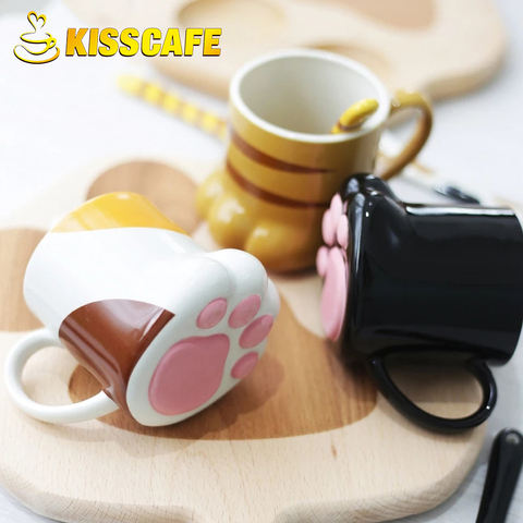 1pc Cat Paw Cup Coffee Mug Ceramic Drinking Cup with Lid Milk Mugs Breakfast Oatmeal Cup Cartoon C Cup Gift caneca ► Photo 1/6