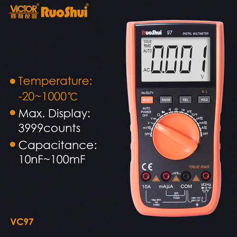 RuoShui  VC97 AC DC Digital Multimeter True RMS 3999 Digits Resistance Capacitance Frequency Temperature Multimetro Electrical ► Photo 1/6