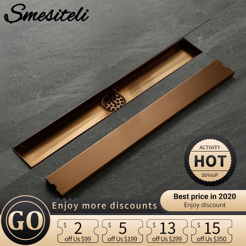 Smesiteli Stainless Steel Bathroom Drain Rose Gold 800/900/1000mm Rectangular Linear Tile Insert Anti-Odor Floor Drain Bathroom ► Photo 1/6