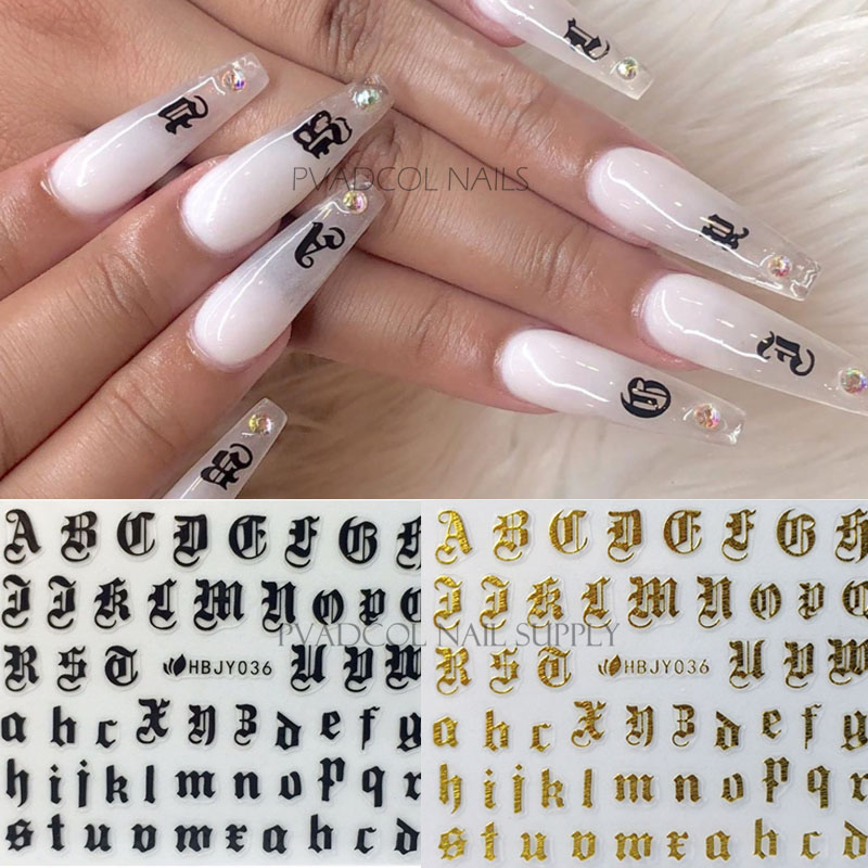 Whole Fectory Direct Nail English Letter Sticker Style 3D Design